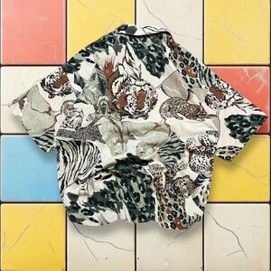 Vintage Byer Animal Print Shirt 90S Women L Tiger Hawaiian Short Sleeve vacation